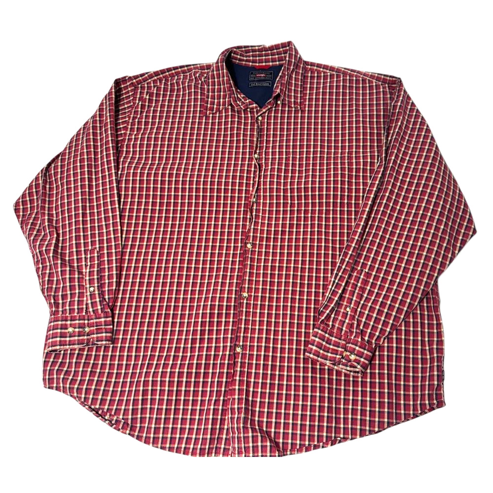 Wrangler Button Up Shirt Mens 2XL Red Plaid Long Sleeve Cool River Cotton